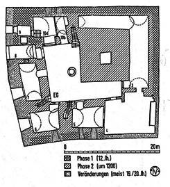 Grundriss mit Bauphasen, aus: Biller (1988)