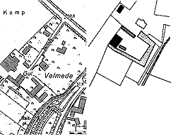  li: Haus Velmede im Urkataster (aus BuK Unna, S. 492), re: Grundriss in DGK 5