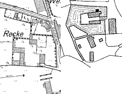 li: Grundriss in DGK 5, re:  Haus von der Recke im Urkataster (aus BuK Unna, S. 463)