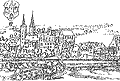 Historische Ansicht von Schloss Rochlitz aus sdstlicher Richtung nach einer Federzeichnung von Dilich, um 1628), aus: Torsten Nimroth, Die restauratorischen Manahmen auf Schloss Rochlitz in den Jahren 1993-2003, in: Staatliche Schlsser, Burgen und Grten, Jb. 11 (2003), S. 120-128