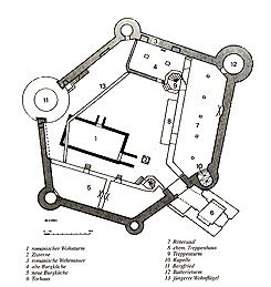 Burg Linn, Grundriss aus Rheinische Kunststtten, 1988, S. 6