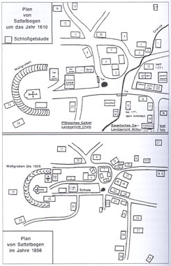 Lageskizzen des Schlossbereichs 1610/1856 (nach Karl 1993, 9)