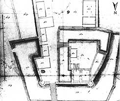 Burg und Schloss Jockgrim, Grundriss, um 1721, Pflzisches Burgenlexikon Bd. III (2005), S. 77