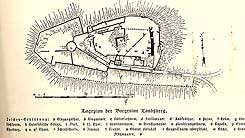 Burgruine Landsburg, Grundriss gez. Von S. Lippert, 1899, Pflzisches Burgenlexikon Bd. III (2005), S. 313