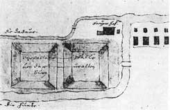 Plan der Burg Cornau wahrscheinlich um 1725 (aus Guttzeit 1982, S. 56)