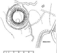 Plan der Motte Knippenberg bei Wachendorf (aus Heine 2000, S. 59)