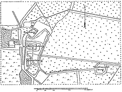 Lage der Ferdinandsburg in Dinklage und der drei Nachfolgeburgen, nach Selent 2003, Taf. 124 oben.