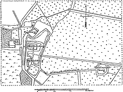 Lage der Ferdinandsburg in Dinklage und der drei Nachfolgeburgen, nrdlich die Hugoburg, nach Selent 2003, Taf. 124 oben.