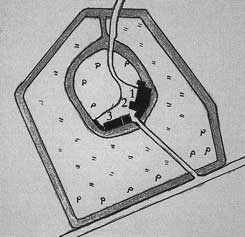 Skizze des ehemaligen Burggelndes von Fchtel. Aus Warnecke 1993, S. 46.