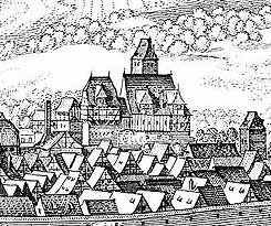 Mosbach, Stich von Merian, rechts oben die Darstellung der Burg