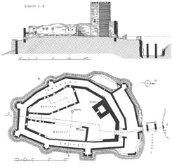 Grundriss und Schnitt, aus: KD Bergzabern (1935)