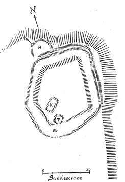 Planskizze der Burg Sandeskron mit der Bastion an der falschen Stelle (aus Ulsamer 1964, S. 635)