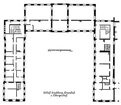 Grundriss von Schloss Bruckberg, 1. OG (aus Fehring 1958, S. 87)