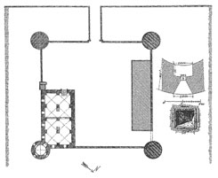 Dautenstein, eher schematischer Grundriss der Schlossanlage mit Grundriss und Ansicht einer Hakenbchsenscharte von 1584 im nordstlichen Rundturm; aus: Wagner, Oberrhein (2003)