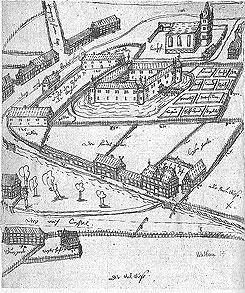 Das Schloss um 1610 in einer Zeichnung des Landgrafen Moritz (aus Helm 1964, Taf. 8)