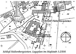 Lageplan des Schlosses, aus: Jckel-Sauer, Schloss Haltenbergstetten (1996), S. 100.