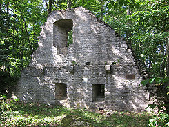 Wohnbaurest der Burg Seldeneck, einziges erhaltenes aufgehendes Mauerwerk dieser Burg. Foto Wolfgang Hartmann, 2019.