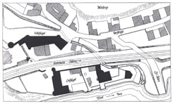 Lageplan vor dem Bau der Bundesstrae, aus: KD Mayen (1943)